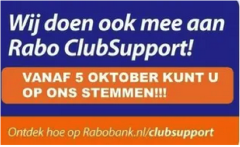Stem voor 25 oktober op ons in de RABO app of op rabobank.nl/clubsupport !