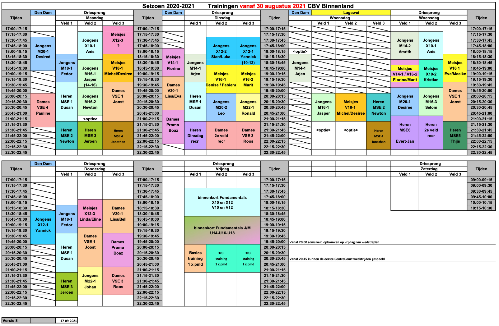 Trainingsschema 20210917