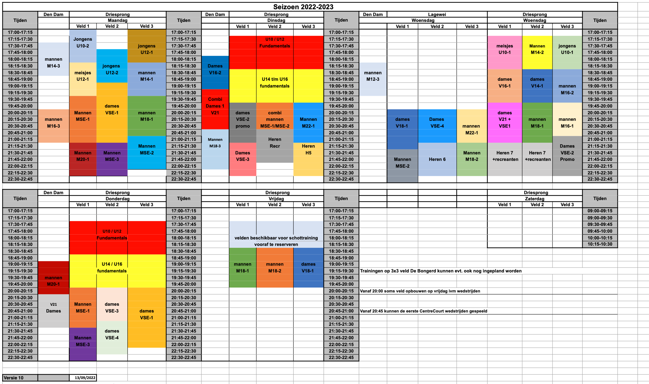 Trainingsschema versie 11