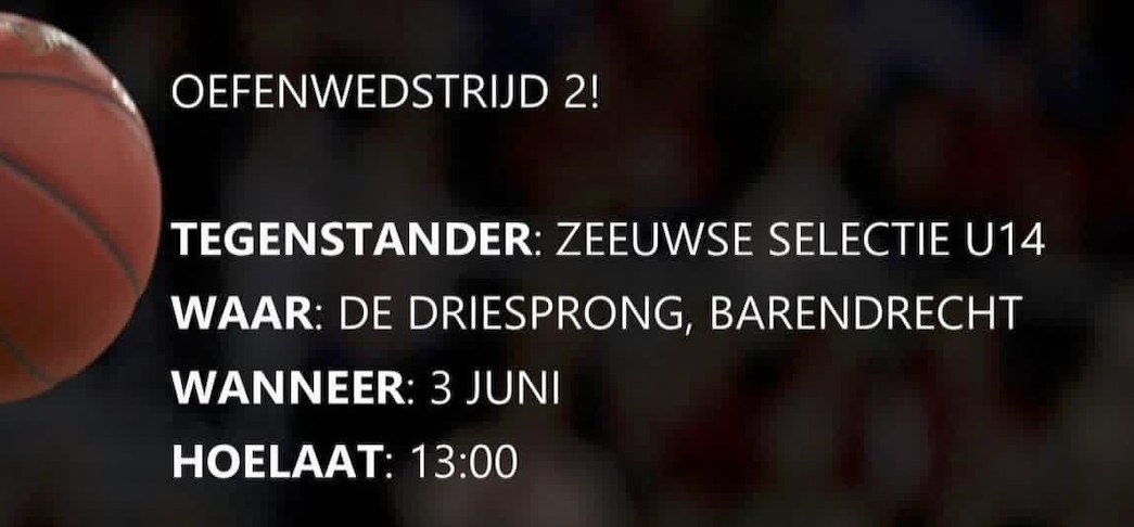 Vandaag 13:00 uur oefenwedstrijd van MU14 1