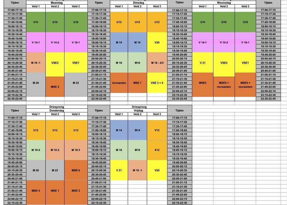 Nieuw trainingsschema vanaf 6 mei !