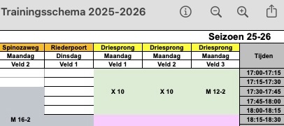 Trainingsschema miv 1 september