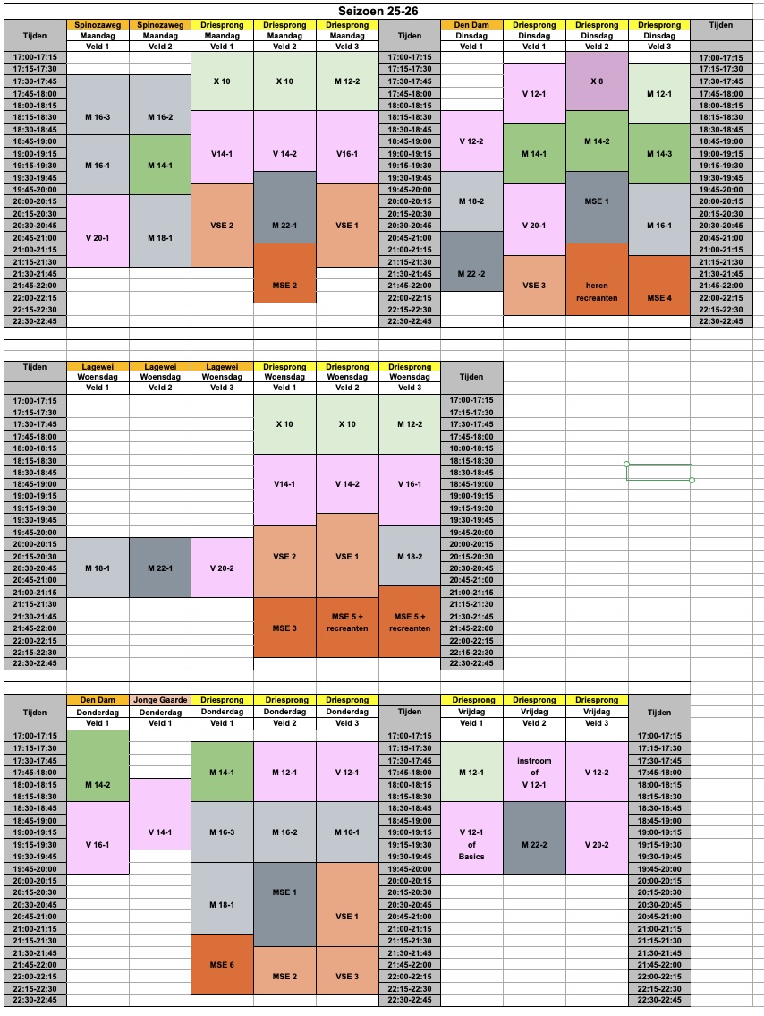 Trainingsschema per 01-09